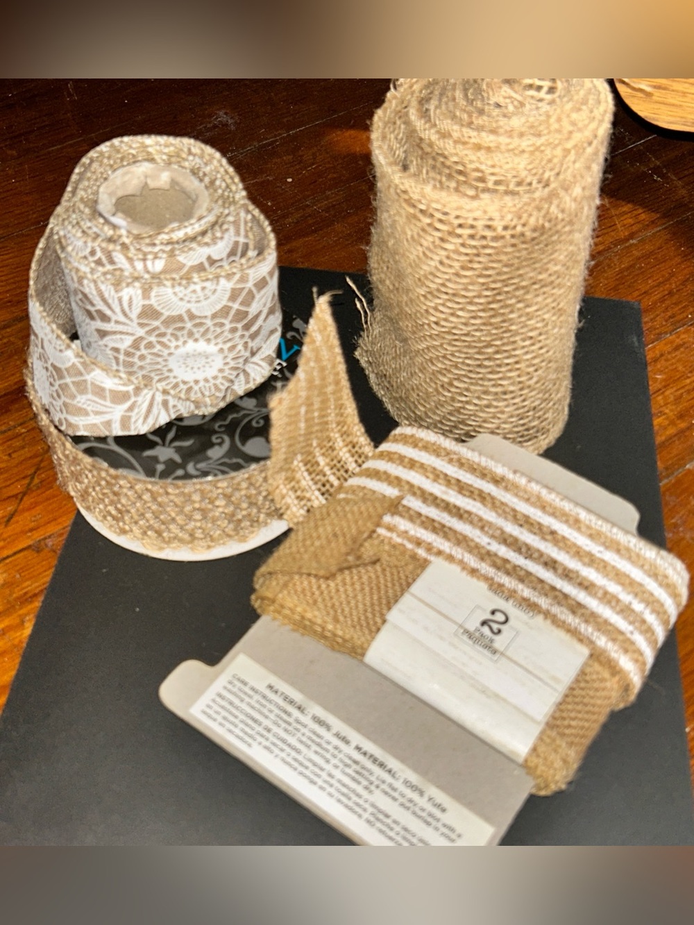 Natural Burlap and Lace Ribbon Multiple Rolls Pack - Neutral Jute EUC Lot